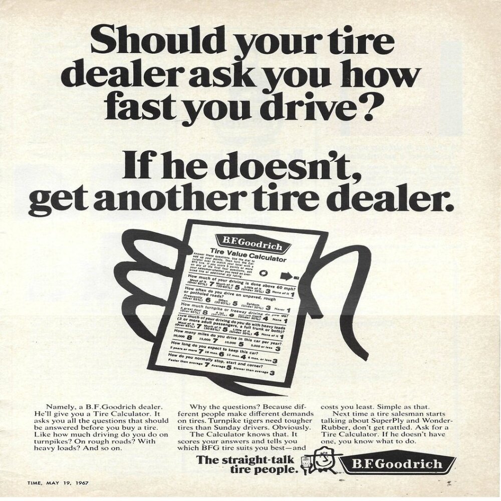 1967 B.F. Goodrich Tire Dealer Ask You How Fast Vintage Magazine Print Ad/Poster